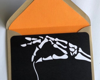 Skelly Hand 5x7 Card with Lined Envelope, postcard, bone, hand, halloween