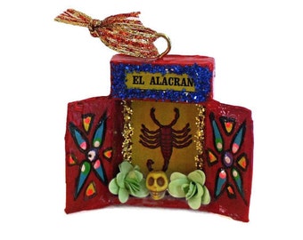 Mexican Loteria, La Alacran Loteria, Mexican Matchbox, Mexican Ornament, Mexican Folk Art, Loteria Ornament, Mexican Wedding Favor