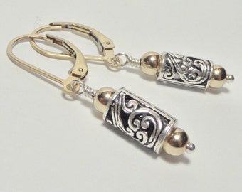Sterling Silver and 14k Gold Floral Earrings