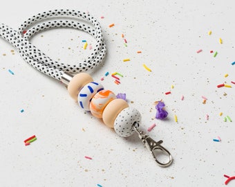 Lanyard, Beaded lanyard, Lanyard with id holder, Teacher lanyard, Necklace lanyard, ID Badge holder, Key lanyard, ID holder, Orange lanyard