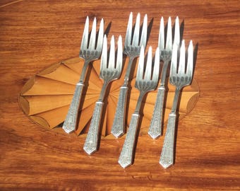 Forks Sterling Handles Salad Dinner Set of 6 Silver plate Tines Antique Flatware Silverware