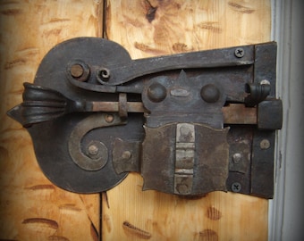 Custom Forged Lock Blacksmith Made Door Lock and Key Hand Forged Crab Lock Handmade Locksmith Key Escutcheon Plate Lock Hand Made