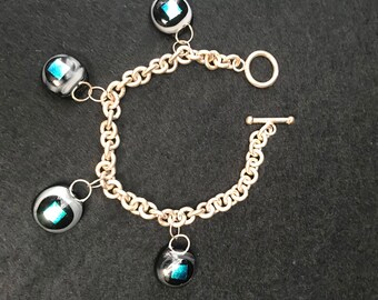 Silver and Dichroic Glass Charm Bracelet