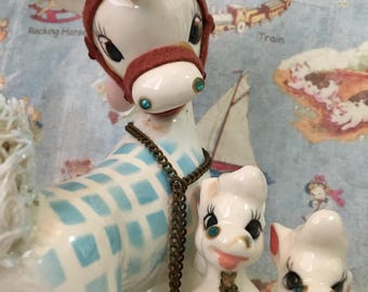 FREE SHIPPING Very RARE Vintage Antique Mama Mare Horse and Babies Ponies Family Collectible Kreiss Figurines or Cake Toppers