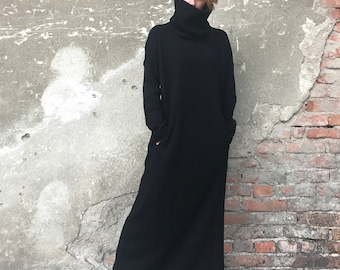 Plus Size Maxi Dress, Knit Sweater Dress, Long Maxi Dress, Minimalist Fashion, Women Dress, Elegant Dress, Black Dress, Bohemian Clothing