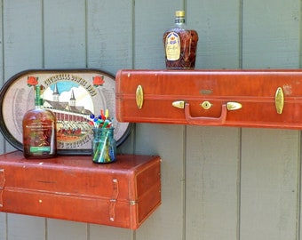Samsonite Suitcase shelves/RE:purposed Front-Back Red/Brown Shelf Set