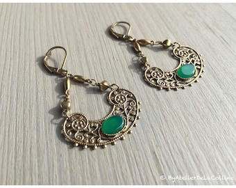 Edwina Art deco earrings, with green agate cabochon