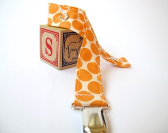 Orange and Cream Pacifier Clip - Amy Butler - Full Moon Polka Dots in Tangerine