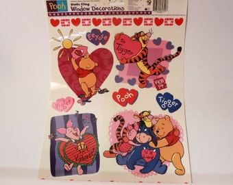 Vintage Winnie the Pooh Valentines Window Clings. 1 Sheet