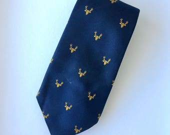 Polyester Navy Blue with Golden Deer Head and Antlers Motif Mens Corporate Necktie by A.Royale & Co.