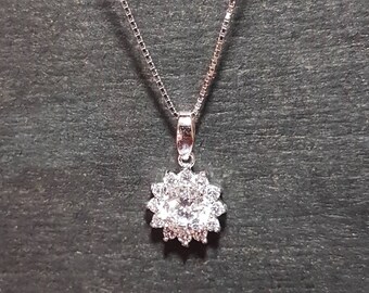 New 14k White Gold On 925 Star Burst Pendant Charm
