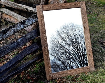 Reclaimed Wood Framed Mirror - Mirrors - Framed Mirrors - Wood Mirror - Rustic Mirror - Bathroom Mirror - Large Mirror - Wall Mirror