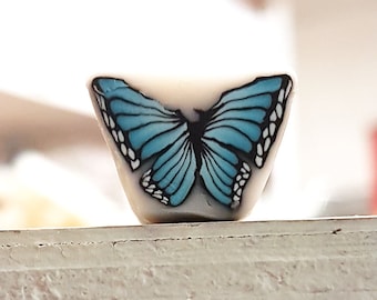 Turquoise Butterfly Cane, Polymer Clay Flutterby Cane, Raw or Unbaked Clay, Blue Green Millefiori