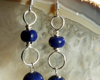 Handmade semi precious Lapis Lazuli gemstone and Sterling silver drop earrings