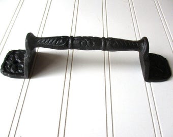 9 inch black cast iron handle vintage style apothecary handle pull sliding door handle embossed rustic farmhouse industrial hardware