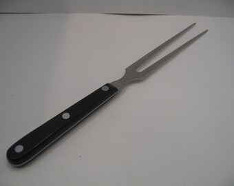 Vintage Long Prong Stainless Steel Kitchen Fork with Black Handle
