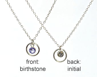 June birthstone necklace Circle initial necklace Personalized double sided pendant Silver infinity necklace Dainty necklace Bridesmaid gift