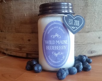 Wild Maine Blueberry Candle// All Natural Soy Candle// Farmhouse decor// Farmhouse Soy Candle// Blueberry Candle// Mason Jar Decor// Rustic