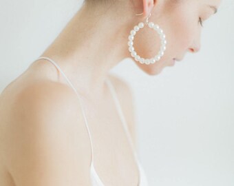 Hoop Pearl Earrings, Gifts for Her, Pearl Earrings, Circle Earrings