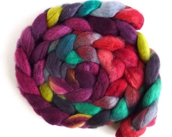 BFL Wool Roving - Hand Painted Spinning or Felting Fiber, Country Bouquet