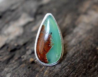 Chrysoprase 925 Solid sterling silver Ring - Silver gemstone Handmade Ring - chrysoprase ring - Drop shape ring #774