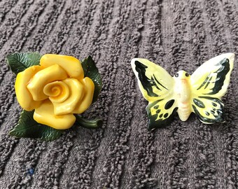 Antique 1930's curtain Tie Backs/Curtain Pins/Butterfly and Flower