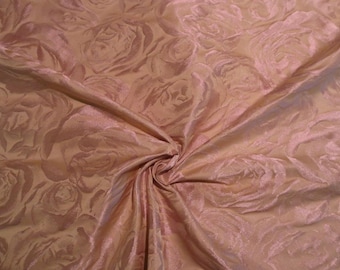 Mauve and Beige Rose Pattern Silk Blend Imported Taffeta Brocade Fabric--One Yard