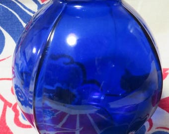 Cobalt BLUE Round Glass VASE // 4 1/2" High // Embossed "3" on Bottom // Ribbed Glass Round Cobalt Vase // Vintage Cobalt Glass