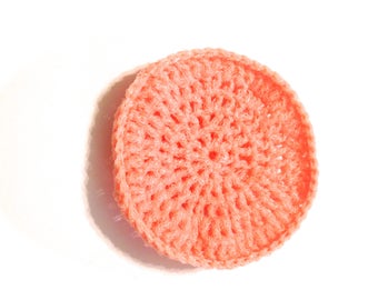 Peach Crocheted Nylon Netting Dish Scrubbie-Large