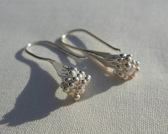 Button earrings with flowers in 925 sterling silver
