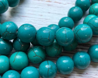 12mm Turquoise Magnesite Beads, Round, 16 in strand, 34pc