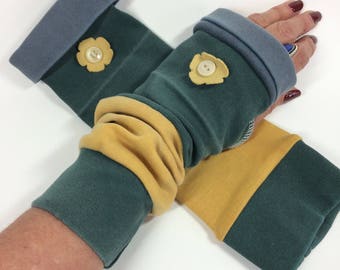 Fingerless Mittens, Arm Warmers, Long Arm Warmers, Fingerless Gloves, Upcycled, Striped Arm Warmers, Repurposed mittens,Cotton mittens
