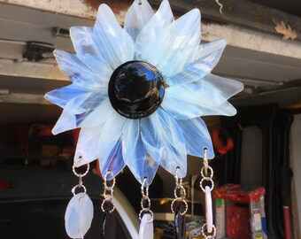 WIND CHIME - Stained Glass Black and White Flower Windchime