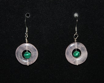 Rose Quartz and Malachite Earrings