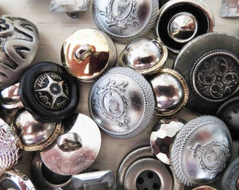 Assorted Silvertone Metalic Plastic Buttons x 50