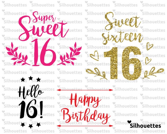 Download SVG Super Sweet 16 Happy birthday 4 typographic svg dxf