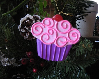 Pink cupcake cookie ornament
