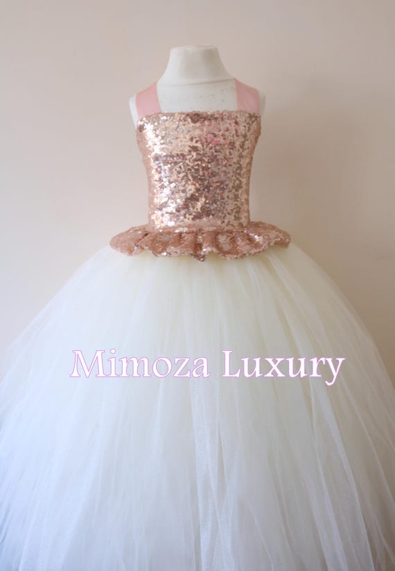Rose Gold Flower Girl Dress, rose gold bridesmaid dress, couture flower girl gown, bespoke girls dress, tulle princess dress, rose gold tutu
