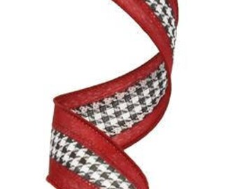 SALE 1.5" houndstooth ribbon, white. Lack crimson houndstooth ribbon, Alabama ribbon, Roll Tide Ribbon, ribbon, black and white (10 yards)