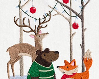 Woodland Yuletide Embroidered Flour Sack Hand/Dish Towel