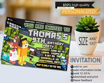 crossy road, crossy road birthday, crossy road card, crossy road invitation, crossy road birthday party, crossy road birthday party card