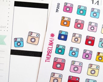 Hand Drawn Camera Planner Stickers for Erin Condren, Kikki K, Happy Planner and more (TP200)