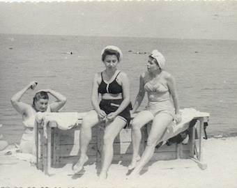 And again three Graces Three women on beach photography Summer recreation Russian photo Vintage photographs 1960s photo Old photo USSR