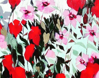 Original acrylic abstract floral signed .