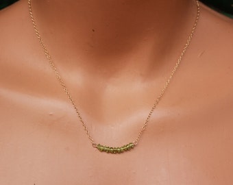 Peridot Necklace, Peridot Bar Necklace, Green Gemstone Necklace, August Birthstone, Gold Fill, Sterling Silver, Dainty Necklace, Minimalist