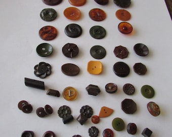 Vintage Lot of 50 Bakelite Buttons Butterscotch Green Brown Rootbeer