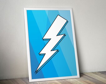 Lightning Bolt Print - Blue - Wall Art