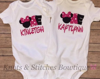 Embroidered Minnie Mouse ONE Birthday bodysuit/ shirt