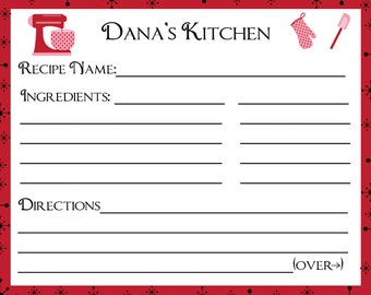 100 Personalized Recipe Cards - New Red Retro Design