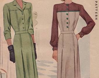 RARE 1940s 40s McCall 6146 Day Dress Vintage Sewing Pattern, Size 14, Bust 32, Complete